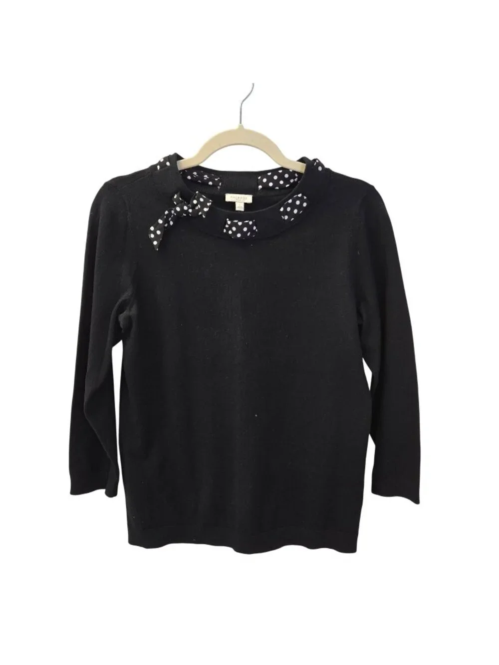 NWT Talbots Outlet Polka Dot Ribbon Detail 3/4 Sleeve Sweater Size Small